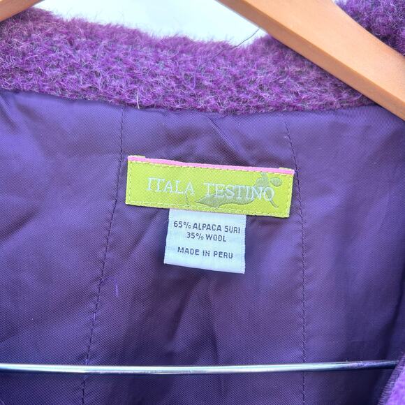 Itala Testino Alpaca Wool Ruffle Coat Trench Coat Belt Jacket Purple Small - Picture 9 of 12